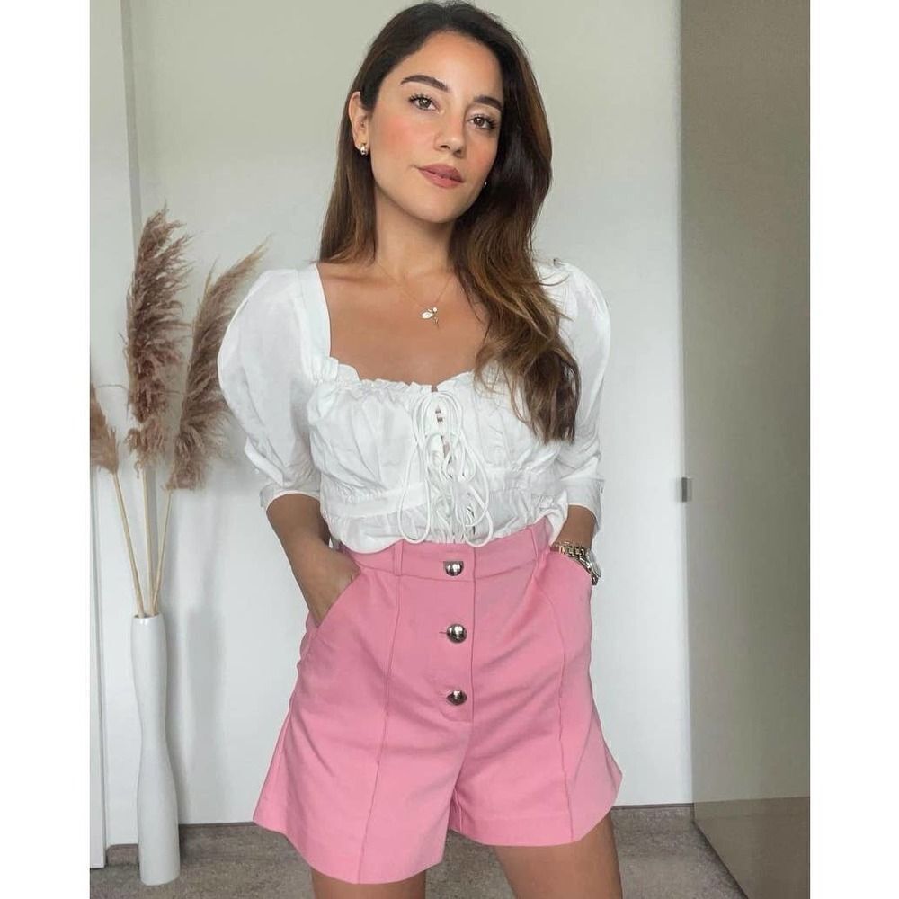 HIGH WAISTED BUTTON SHORTS PINK Barbiecore Barbie Core